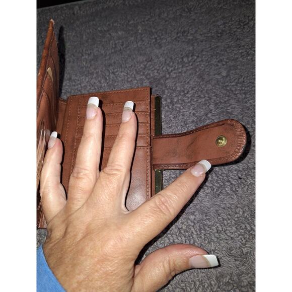 Buxton Heress Double Cordex Womans Wallet Carmel Brown Marbled Leather Kiss Lock - Picture 8 of 12